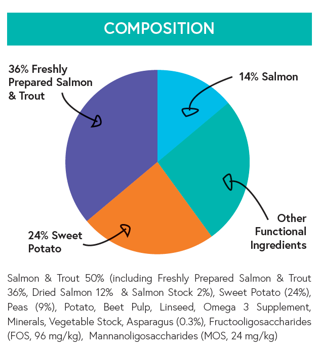 Grain Free Adult Dog Food - Salmon with Trout, Sweet Potato & Asparagus - Kibble UK - My Online Pet Store