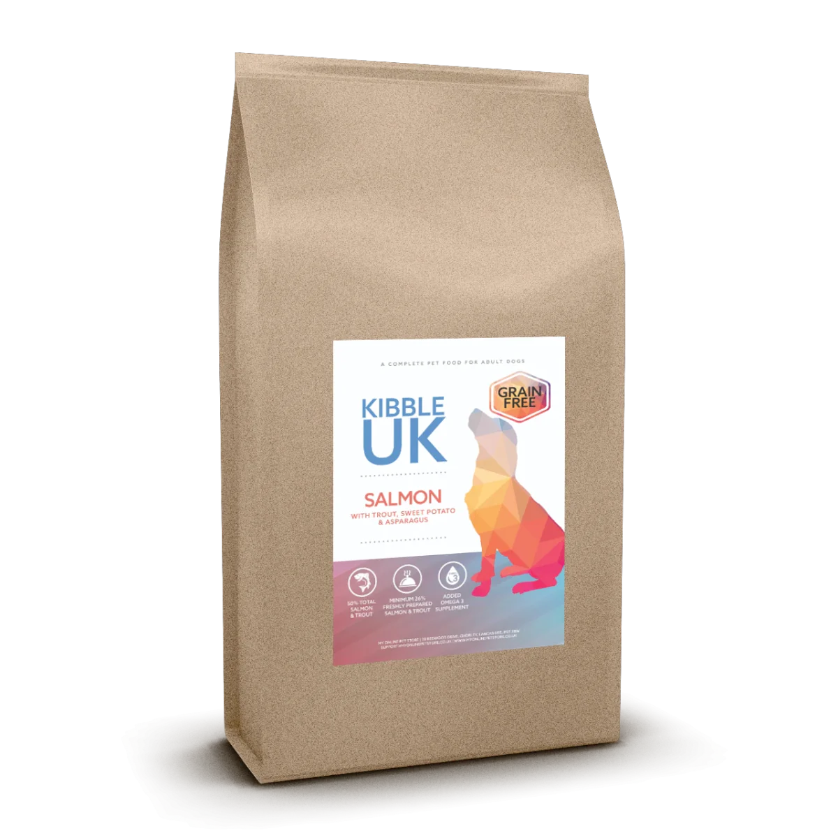 Grain Free Adult Dog Food - Salmon with Trout, Sweet Potato & Asparagus - Kibble UK - My Online Pet Store