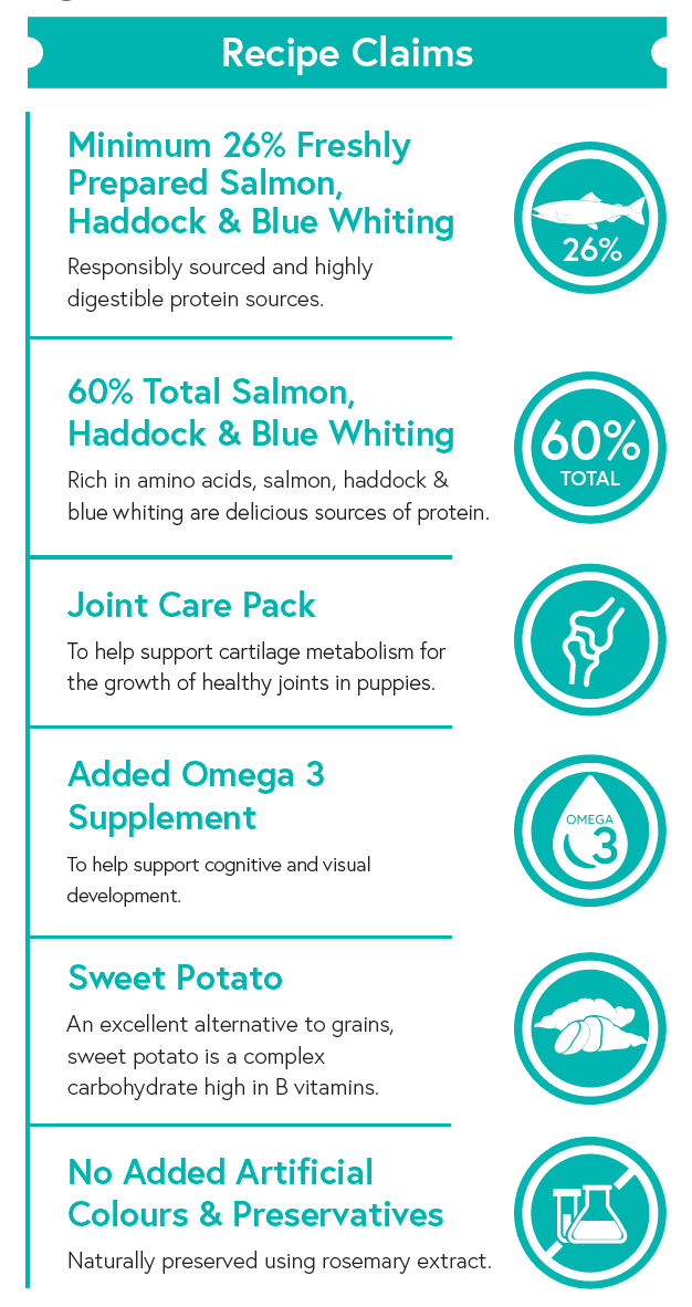 Grain Free Puppy Food - Salmon with Haddock, Blue Whiting, Sweet Potato & Asparagus - Kibble UK - My Online Pet Store