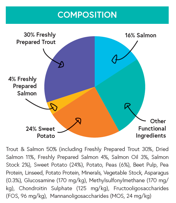 Grain Free Senior Dog Food - Trout with Salmon, Sweet Potato & Asparagus - Kibble UK - My Online Pet Store