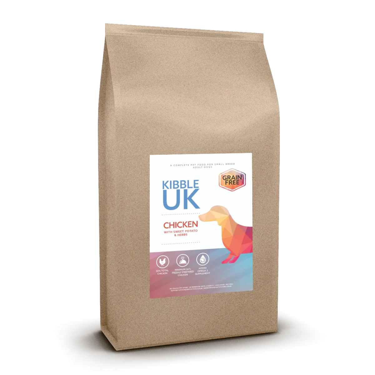 Grain Free Small Breed Dog Food - Chicken with Sweet Potato & Herbs - Kibble UK - My Online Pet Store