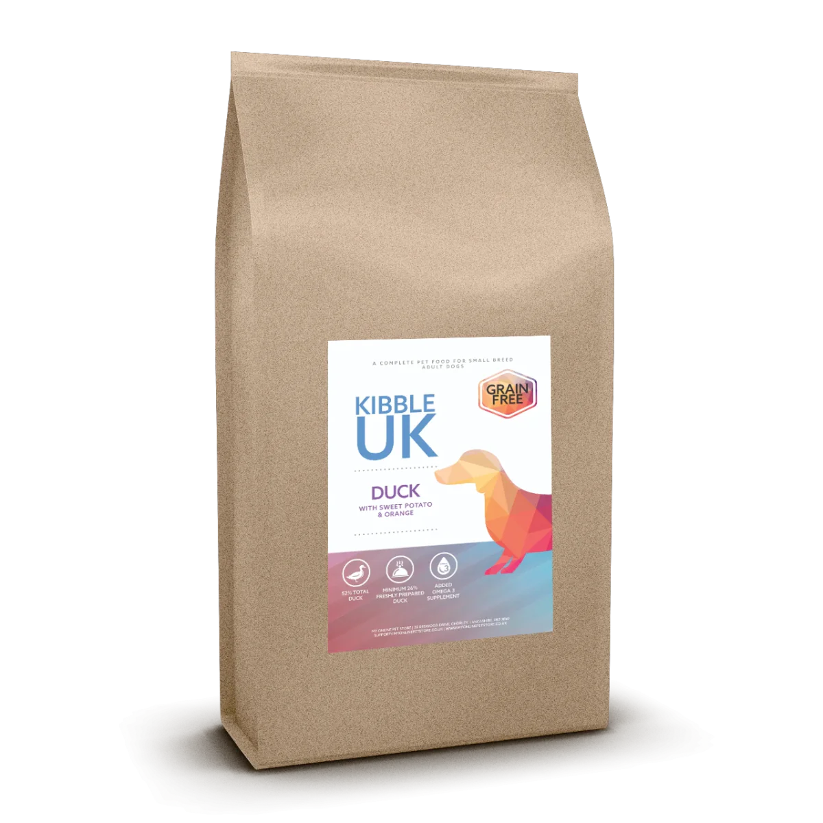 Grain Free Small Breed Dog Food - Duck with Sweet Potato & Orange - Kibble UK - My Online Pet Store