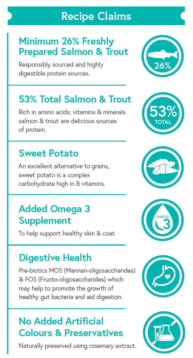 Grain Free Small Breed Dog Food - Salmon with Trout, Sweet Potato & Asparagus - Kibble UK - My Online Pet Store