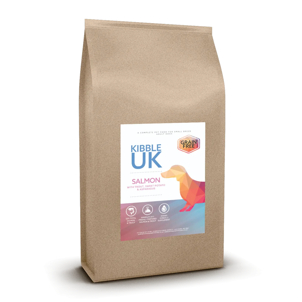 Grain Free Small Breed Dog Food - Salmon with Trout, Sweet Potato & Asparagus - Kibble UK - My Online Pet Store