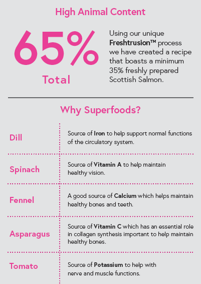Superfood 65 ® Small Breed Dog Food - Scottish Salmon with Dill, Spinach, Fennel, Asparagus & Tomato - Kibble UK - My Online Pet Store