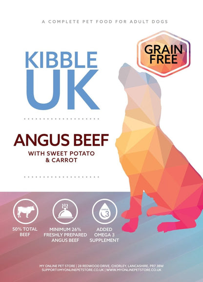 Grain Free Adult Dog Food - Angus Beef With Sweet Potato & Carrot - Kibble UK - My Online Pet Store
