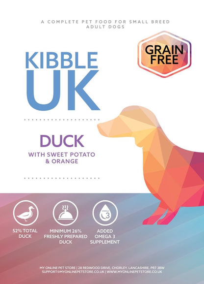 Grain Free Small Breed Dog Food - Duck with Sweet Potato & Orange - Kibble UK - My Online Pet Store