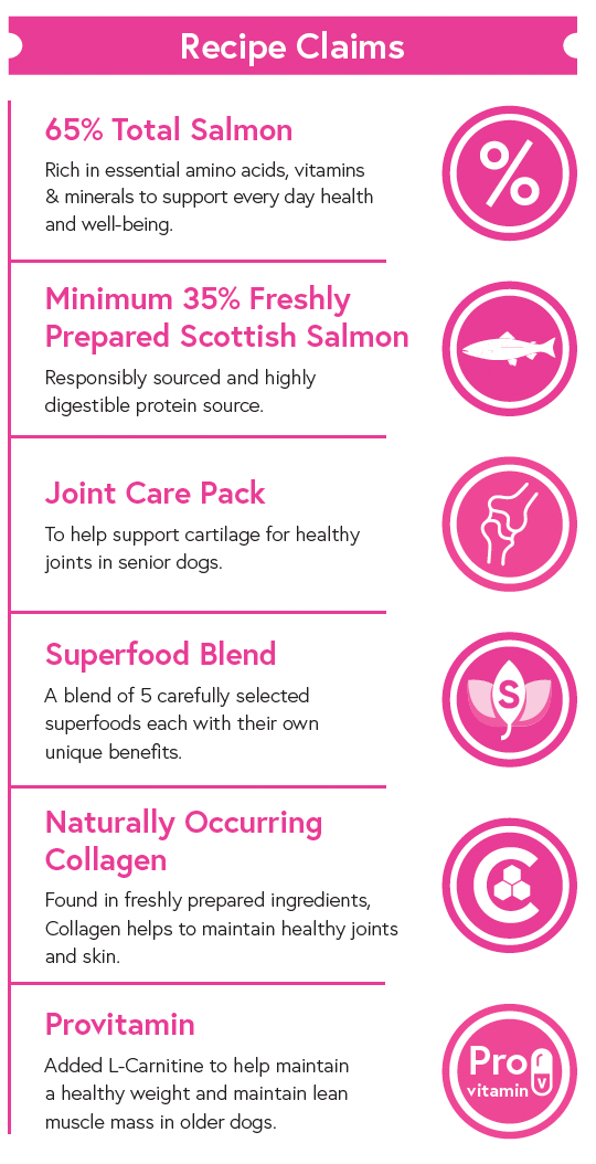 Superfood 65 ® Senior Dog Food - Scottish Salmon with Dill, Spinach, Fennel, Asparagus & Tomato - Kibble UK - My Online Pet Store