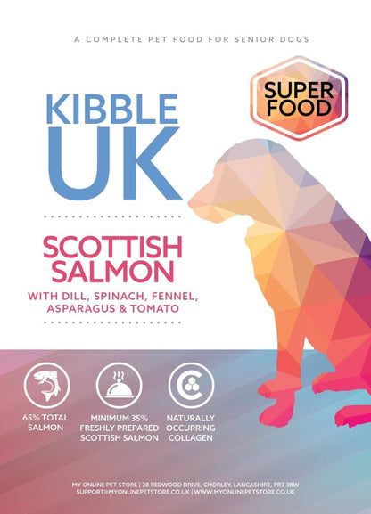 Superfood 65 ® Senior Dog Food - Scottish Salmon with Dill, Spinach, Fennel, Asparagus & Tomato - Kibble UK - My Online Pet Store